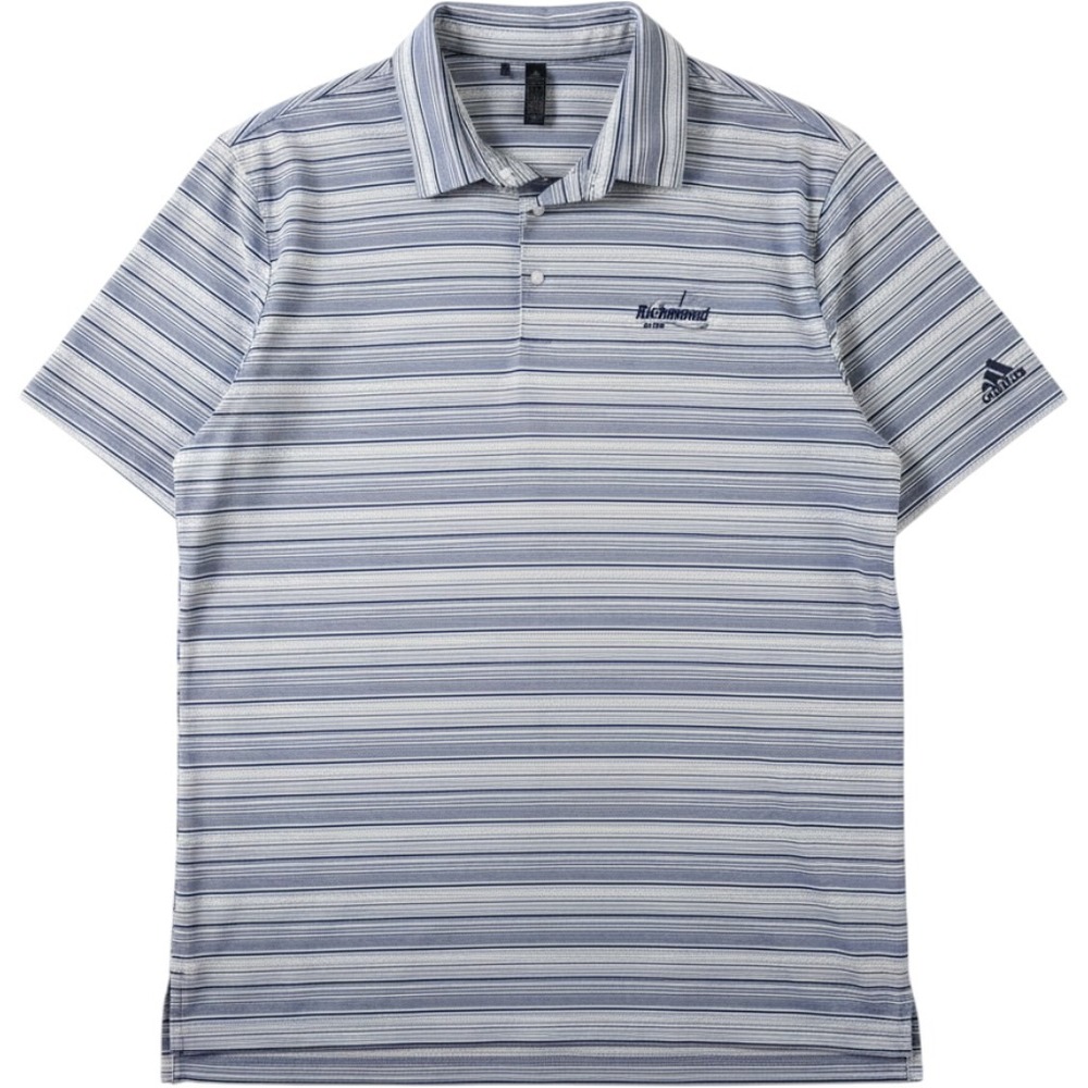 Adidas Polo Shirt Mens L Blue White‎ Striped Snap Performance Richmond Elks Golf
